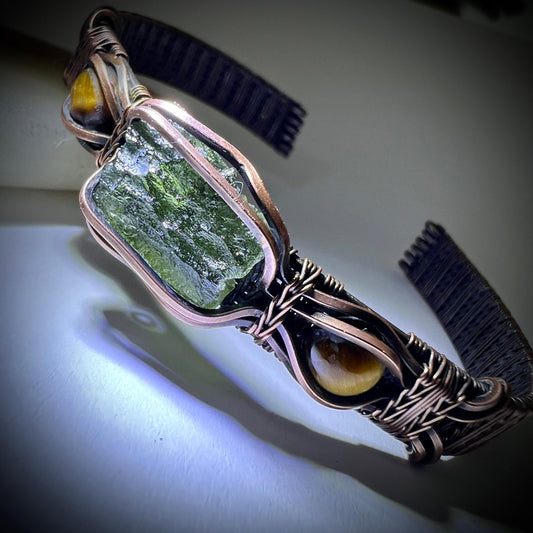 0.88g Moldavite & Copper Bracelet Accented with Tiger’s Eye Stones