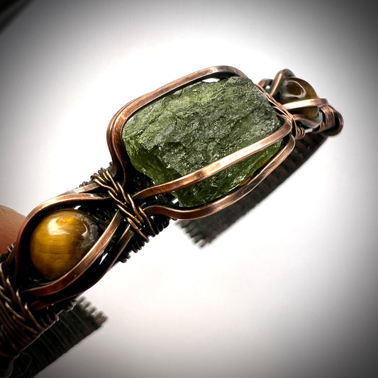 0.88g Moldavite & Copper Bracelet Accented with Tiger’s Eye Stones