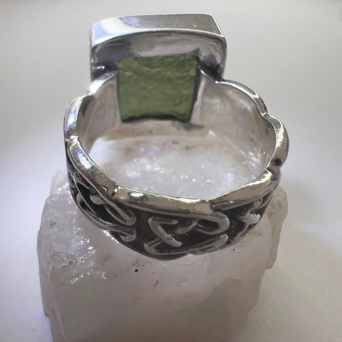Moldavite Ring in Sterling Silver – Size 8.5 | 3.6g | Marouskovo Pole