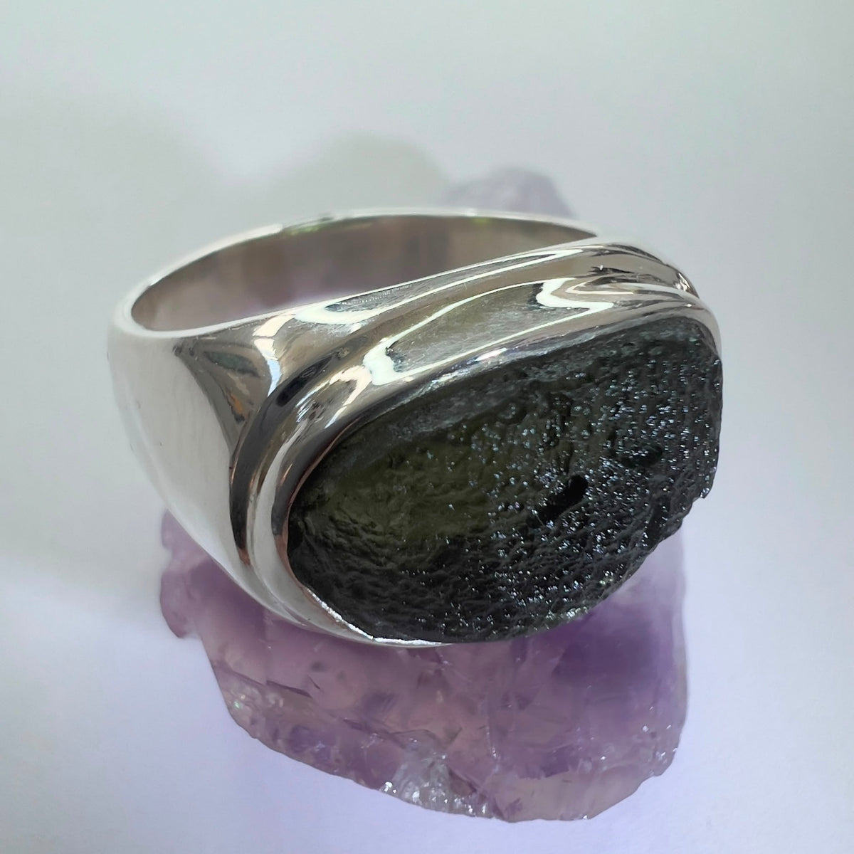 Sterling Silver Ring Moldavite - Size 9.5 (T) | 1.95g | Chlum