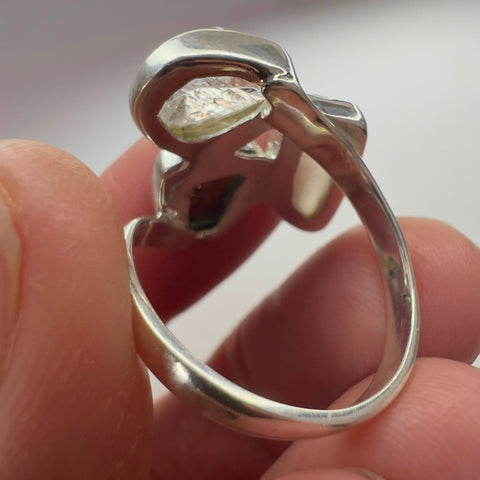 Sterling Silver Moldavite Ring with Herkimer Diamond & LDG | 0.4g | Chlum