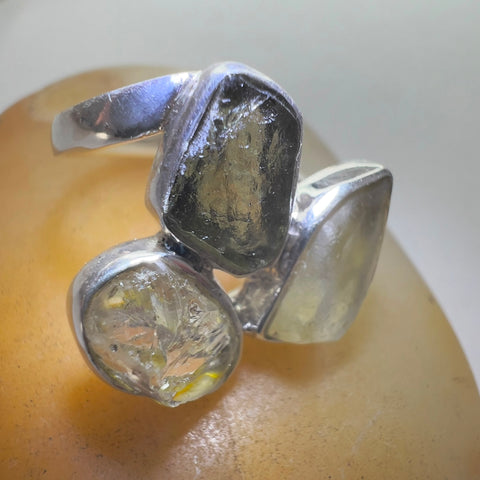 Sterling Silver Moldavite Ring with Herkimer Diamond & LDG | 0.4g | Chlum