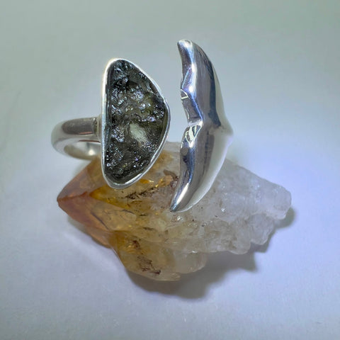 Sterling Silver Moldavite Whale Ring - Size 5.5 | 0.35g | Chlum