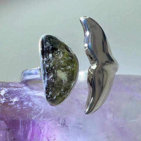 Sterling Silver Moldavite Whale Ring - Size 5.5 | 0.35g | Chlum