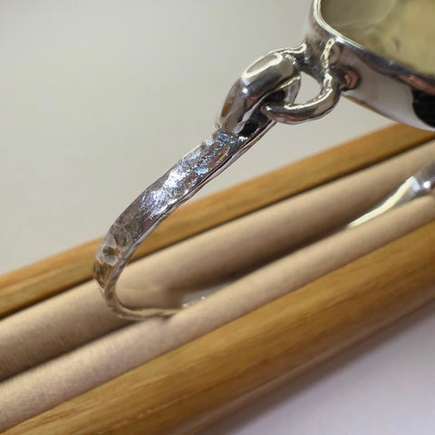 Sterling Silver Moldavite, Herkimer Diamond & LDG Hammered Bracelet | 0.6g | Chlum