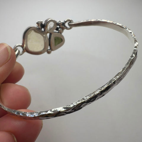 Sterling Silver Moldavite, Herkimer Diamond & LDG Hammered Bracelet | 0.6g | Chlum