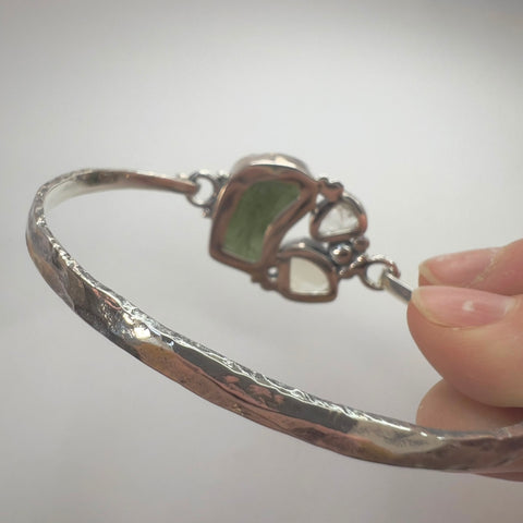 Sterling Silver Moldavite, Herkimer Diamond & LDG Hammered Bracelet | 3.33g | Marouskovo Pole
