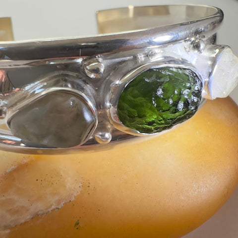 Moldavite Bracelet with Herkimer Diamond & LDG | 1.6g | Maly Chlum