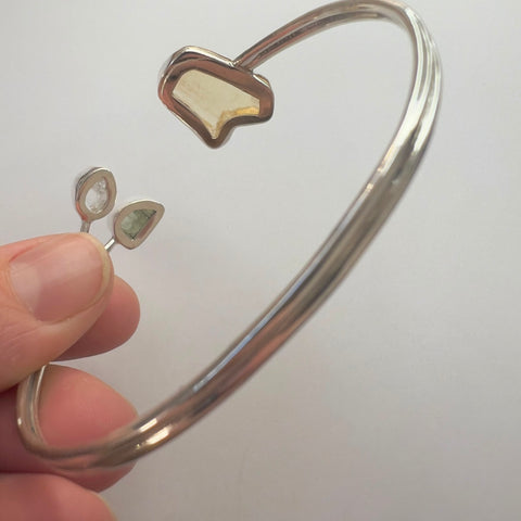 Sterling Silver Moldavite Open Cuff Bracelet with Herkimer Diamond & LDG | 0.35g | Chlum
