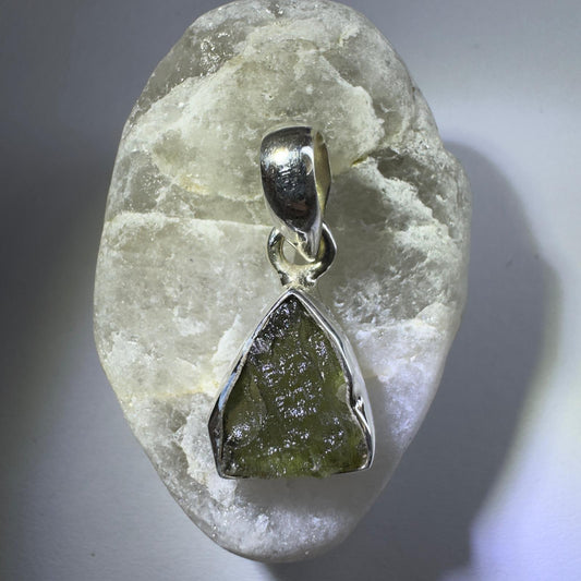 Sterling Silver Moldavite Pendant | 1.77g | Chlum
