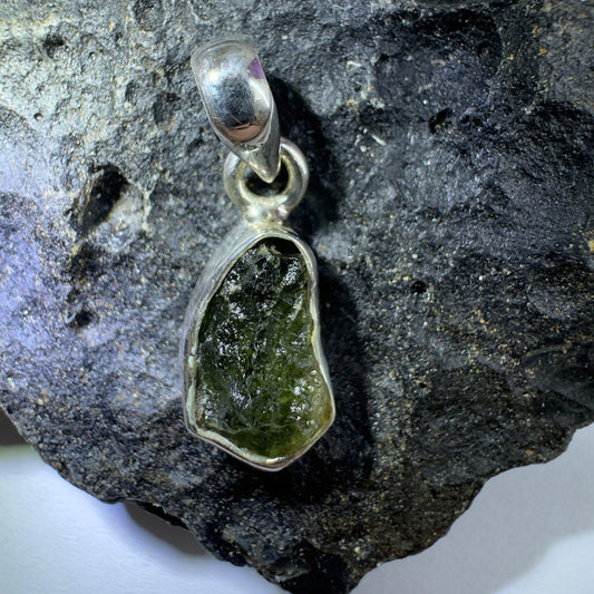 Sterling Silver Moldavite Pendant | 1.66g | Chlum
