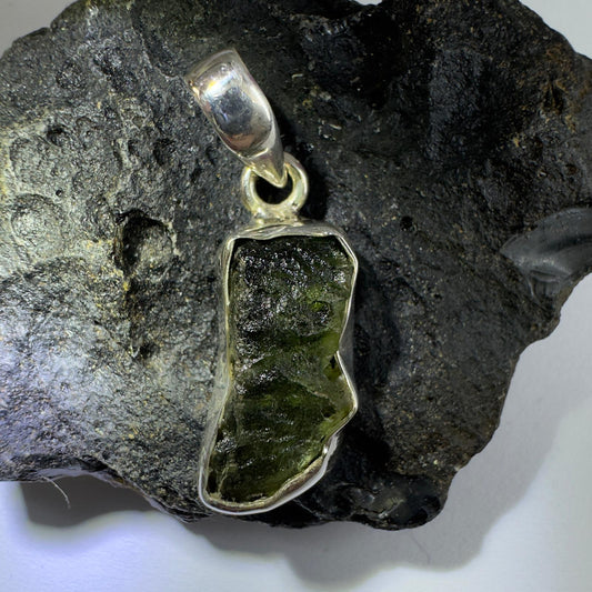Sterling Silver Moldavite Pendant | 2.52g | Chlum
