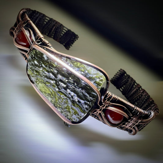 2.73g Moldavite & Copper Bracelet with Red Carnelian Stones