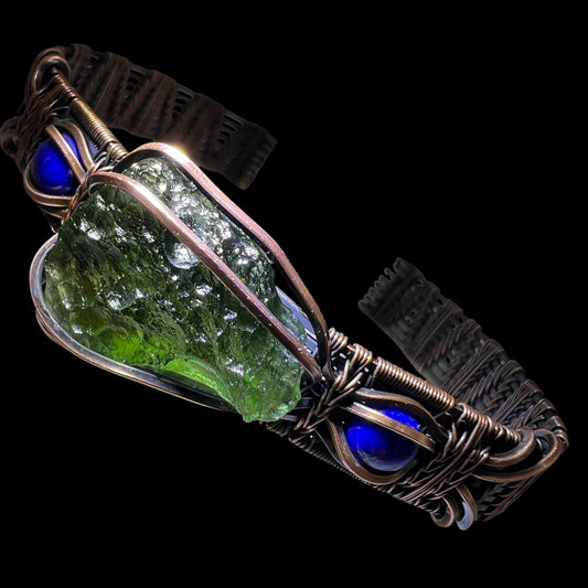 2.87g Moldavite & Copper Bracelet with Blue Lapiz Lazuli Stones