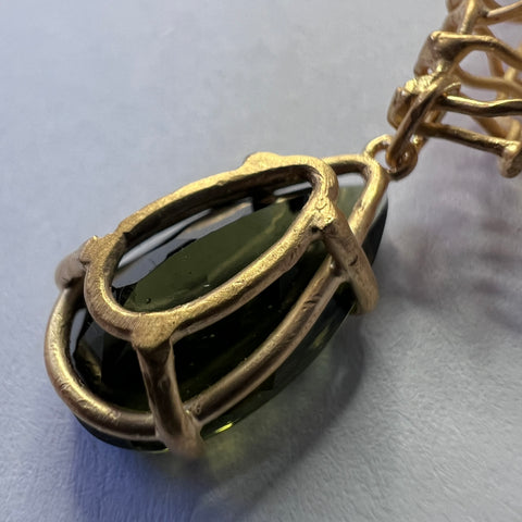 Gold Plated Sterling Silver Moldavite Necklace | 0.92g | Chlum