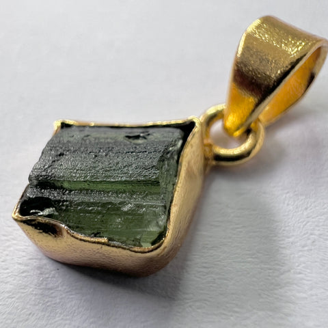 Gold Plated Moldavite Pendant | 1.68g | Chlum