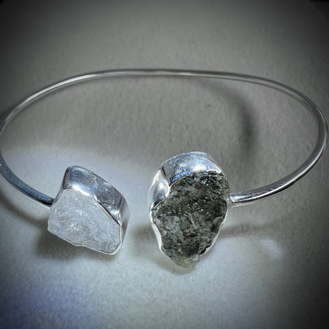 Sterling Silver Moldavite & Herkimer Bracelet | 1.3g | Chlum