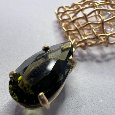 Gold Plated Sterling Silver Moldavite Necklace | 0.92g | Chlum