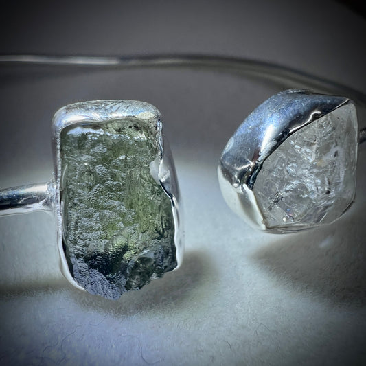 Sterling Silver Moldavite & Herkimer Bracelet | 1.2g | Chlum