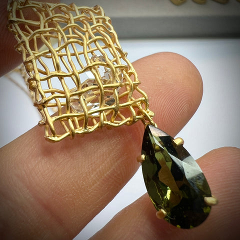 Gold Plated Sterling Silver Moldavite Necklace | 0.92g | Chlum