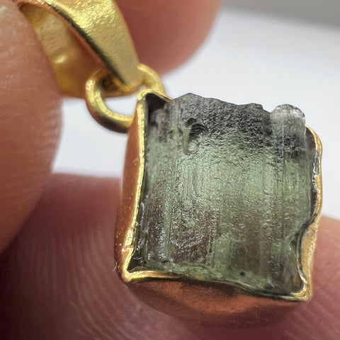Gold Plated Moldavite Pendant | 1.68g | Chlum