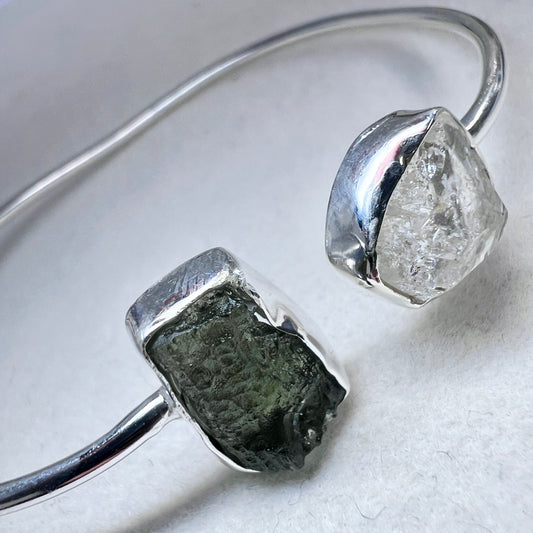 Sterling Silver Moldavite & Herkimer Bracelet | 1.2g | Chlum