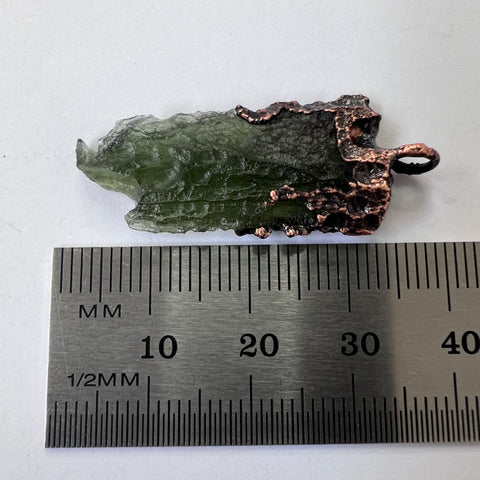 Copper Electroformed Moldavite Pendant | 2.54g | Marouskovo Pole