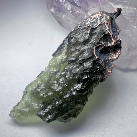 Copper Electroformed Moldavite Pendant | 4.22g | Marouskovo Pole