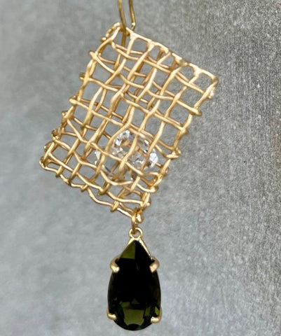 Gold Plated Sterling Silver Moldavite Necklace | 0.92g | Chlum