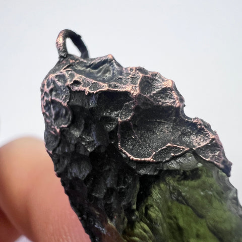 Copper Electroformed Moldavite Pendant | 4.22g | Marouskovo Pole