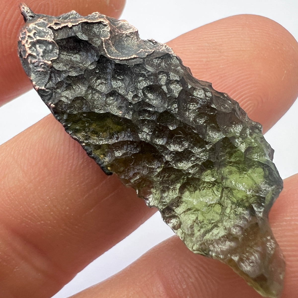 Copper Electroformed Moldavite Pendant | 4.22g | Marouskovo Pole