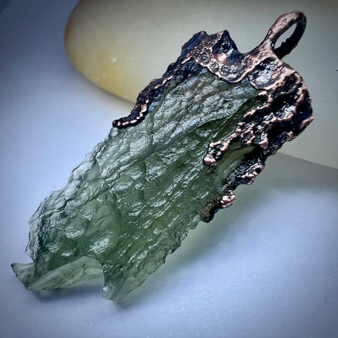 Copper Electroformed Moldavite Pendant | 2.54g | Marouskovo Pole