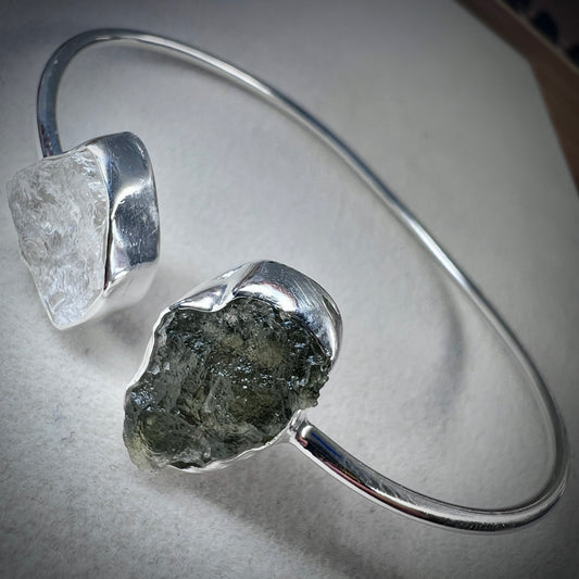 Sterling Silver Moldavite & Herkimer Bracelet | 1.3g | Chlum